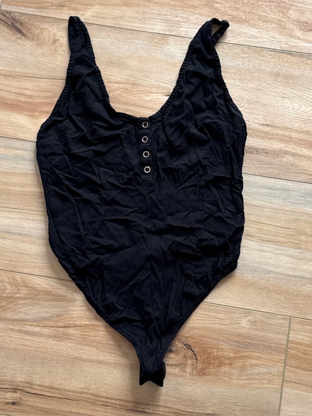 Free People Intimately Medium Black Scoop Neck Gold Snap Thong Bodysuit